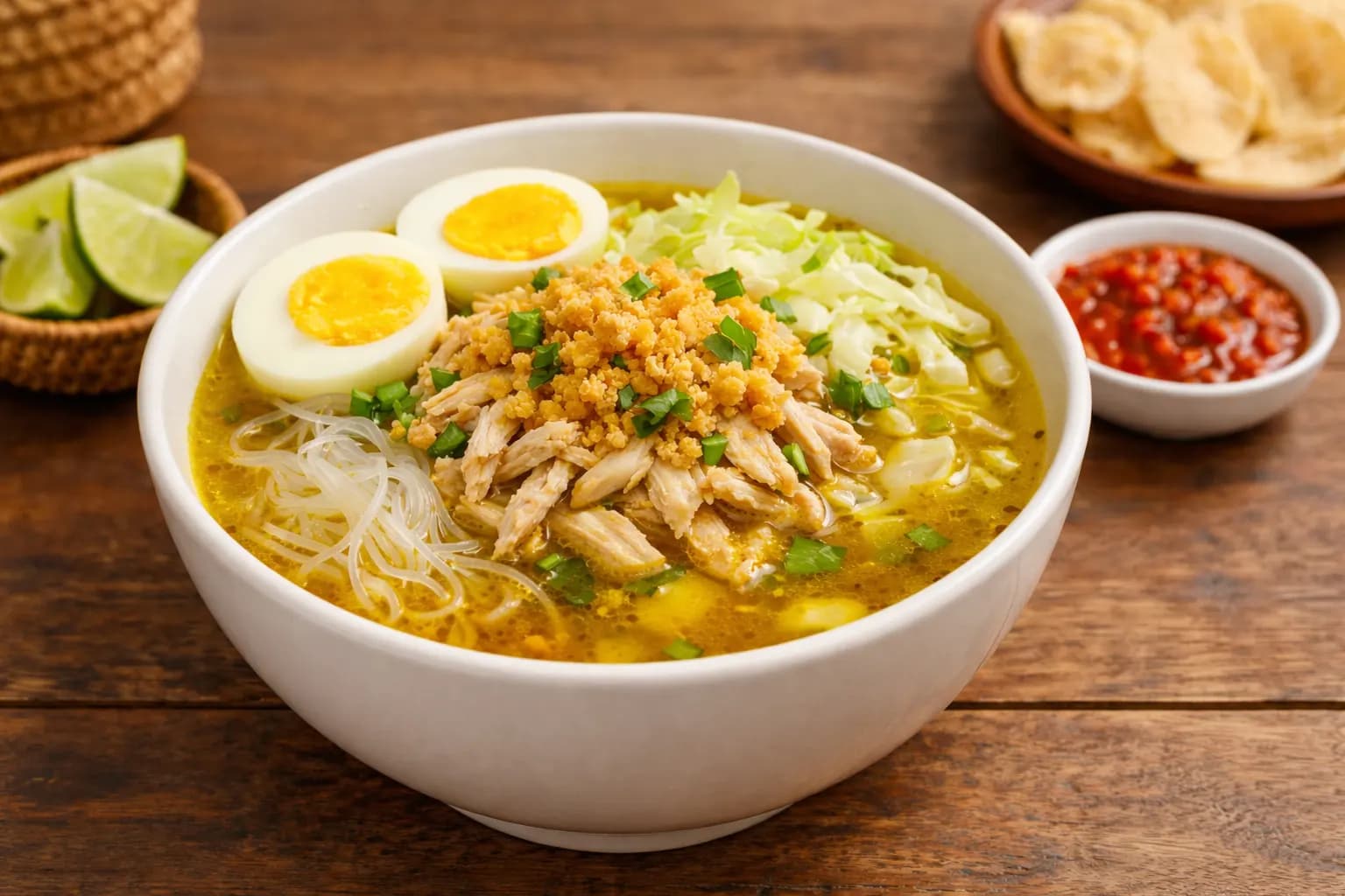 Soto Ayam Lamongan Asli Kuah Kuning dengan Koya Renyah